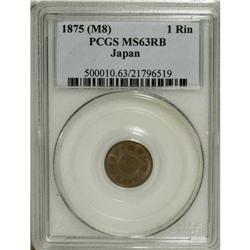 Japan: Meiji 8 (1875) Rin, KM-Y15, MS63 RB NGC,