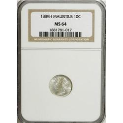 Mauritius: Victoria 10 Cents 1889H, KM10.1, MS64