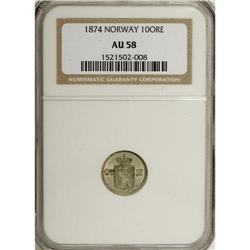 Norway: Oscar II 10 Ore/3 Skilling 1874, KM345,