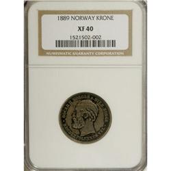Norway: Oscar II Krone 1889, KM357, XF40 NGC, da