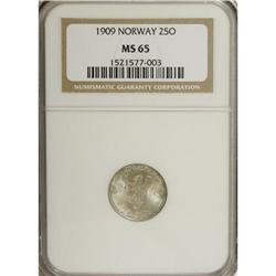 Norway: Haakon VII 25 Ore 1909, KM373, MS65 NGC,