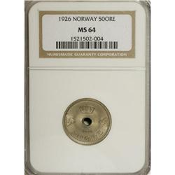Norway: Haakon VII 50 Ore 1926, KM386, MS64 NGC,