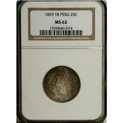 Peru: Republic 25 Centavos 1859, KM182, MS62 NGC