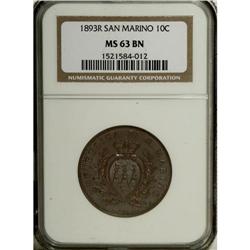 San Marino: Republic 10 Centesimi 1893R, KM2, MS