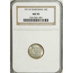 Sarawak: C. Brooke 10 Cents 1911H, KM9, AU55 NGC