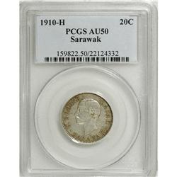 Sarawak: C. Brooke 20 Cents 1910H, KM10, AU50 PC