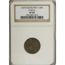 Scotland: Charles II 1/2 Merk 1675F, Spink 5616,