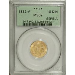 Serbia: Milan I gold 10 Dinara 1882V, KM16, MS62