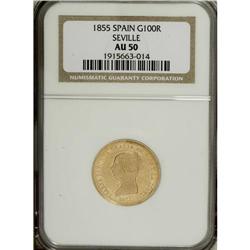 Spain: Isabel II gold 100 Reales 1855 Seville, K