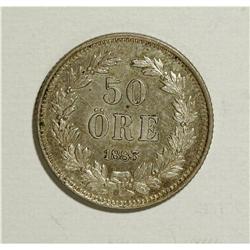 Sweden: Oscar II 50 Ore 1883-EB, KM740, toned XF