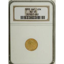 Sweden: Oscar II gold 5 Kronor 1899-EB, KM756, A