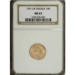 Sweden: Oscar II gold 10 Kronor 1901-EB, KM767,