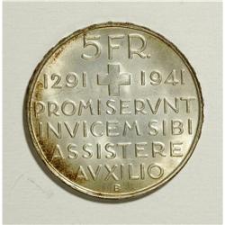 Switzerland: Confederation. 5 Francs 1941-B, KM-