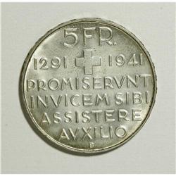 Switzerland: Confederation. 5 Francs 1941-B, KM-