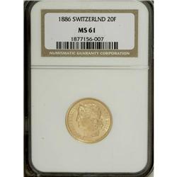 Switzerland: Confederation. Gold 20 Francs 1886,