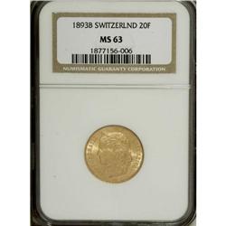 Switzerland: Confederation. Gold 20 Francs 1893-