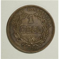 Uruguay: Republic Peso 1877A, KM17, toned XF, sm