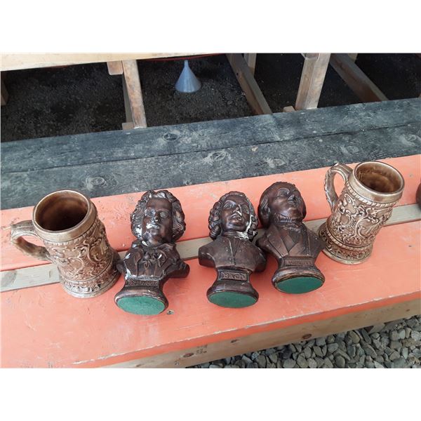 Lot of Male Busts & two Steins