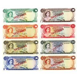 Bahamas Government and Bahamas Monetary Authority. 1965-1968. Lot of 8 Specimen Notes.