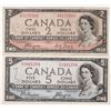 Image 1 : Bank of Canada Pair of Issued "Devil's Face Hairdo" Issued Notes, 1954