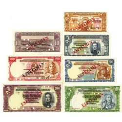 Republica Oriental del Uruguay. 1939. Lot of 7 Specimen Notes.