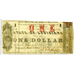 Louisiana. State of Louisiana, 1864, Obsolete Banknote