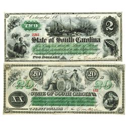 South Carolina. State of South Carolina, 1873 Obsolete Banknote Pair