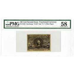 Fr. 1322, 50¢ Second  Issue, Fractional Currency, Washington, Surcharge  18-63  and  T-1  on Fiber P