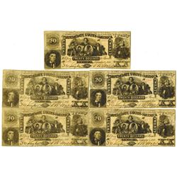 C.S.A., 1861, $20, T-20, Banknote Quintet