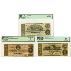 C.S.A., 1863 $2, $5, $20, T-61; T-60 and T-58 Banknote Trio