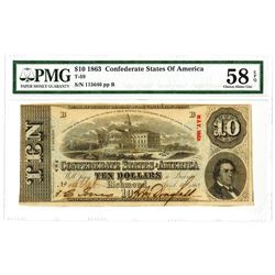 C.S.A., 1863, $10, T-59, PMG Choice AU 58 EPQ.