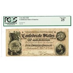 C.S.A., 1864, $500, T-64, PCGS VF 25.