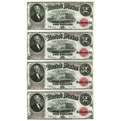 U.S. Note, Fr. 60, $2, 1917 Legal Tender Cut Sheet of 4 Notes