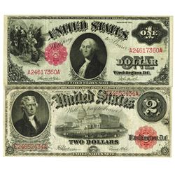 Fr. 36 and Fr# 60, Legal Tender Pair, Series of 1917, U.S. Note, $1 and $2, Both are VF to Choice VF