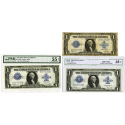 Fr. 238 (2) and Fr. 239, Series of 1923, Silver Certificates, $1 trio, Fine to AU condition.