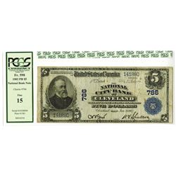 Cleveland, Ohio - $5 1902 Plain Back Fr. 598 The National City Bank of Cleveland, Ch. # 786, PCGS Fi