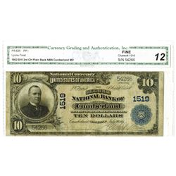 Cumberland, Maryland - $10 1902 Plain Back Fr. 625, The Second National Bank of Cumberland, Ch. # 15