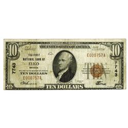 Elko, NV. First National Bank of Elko. $10, 1929 T-1 CH#7743 National Banknote.