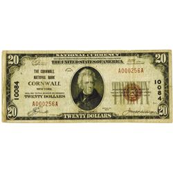 Cornwall, New York. The Cornwall National Bank, $20, 1929 T-1, CH#10084 National Banknote