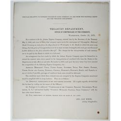 Treasury Department 1870 Circular on Damaged National Banknote Currency