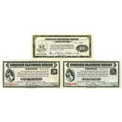 Chicago Clearing House. 1933. Lot of 3 Issued Notes with Matching Serial #'s 493.