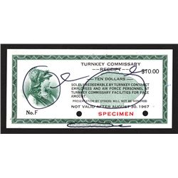 Turnkey Commissary Receipt, 1967 M.P.C. Vietnam Era Specimen Scrip Note Used as Model with Correspon