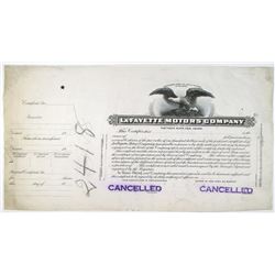 LaFayette Motors Co., 1919  Progress Proof Stock Certificate