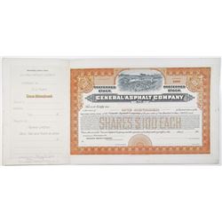 General Asphalt Co. 1913 Approval Proof Stock Certificate