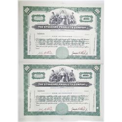 Standard Products Co. Specimen Uncut Stock Certificate Pair
