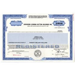 Shearson Lehman Hutton Holdings Inc., 1988 $20,000,000 High Denomination Specimen Stock Certificate