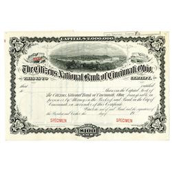 Citizens National Bank of Cincinnati, Ohio, 1900-20 Specimen Stock Certificate