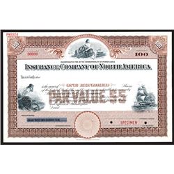 Insurance Company of North America, ND ca. 1890-1910 Specimen Stock Certificate.