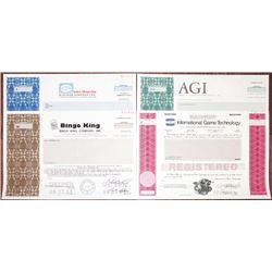 Quartet of Specimen Gaming and Gambling Stock Certificates & Bonds, ca. 1981-1990s