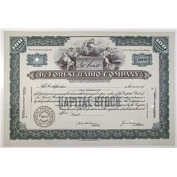 De Forest Radio Co., 1913 Specimen Stock Certificate